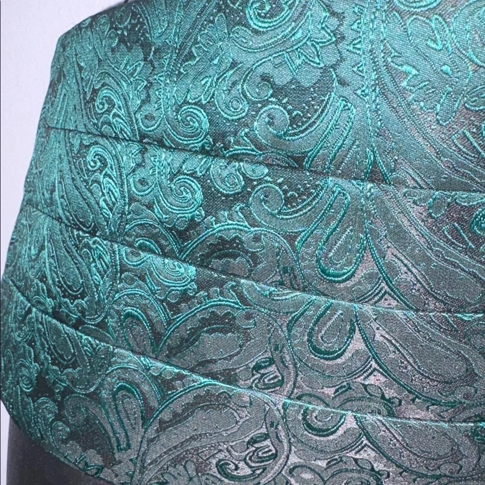 Alizeal Green Black Jacquard Paisley Cummerbund with Pocket Square OS